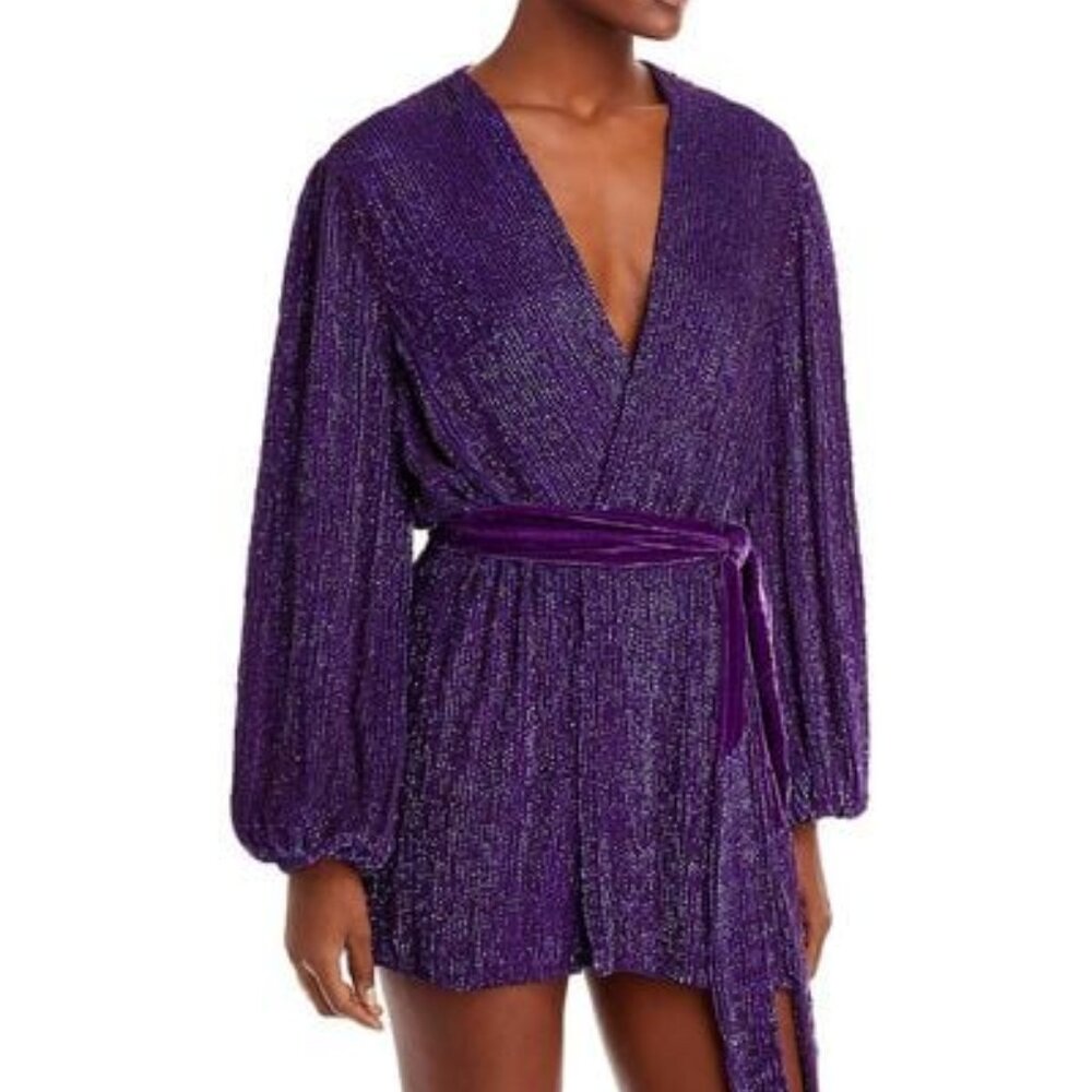 Retrofête gabrielle velvet-trimmed sequined chiffon mini wrap dress, Size M